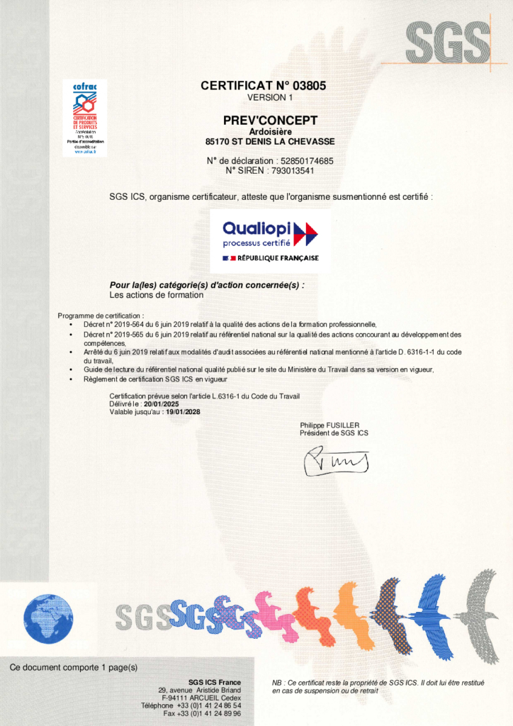 Certificat Qualiopi n° 03805 délivré par SGS ICS